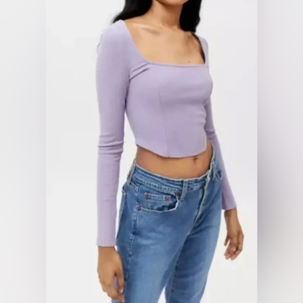 NWT URBAN OUTFITTERS Meg  💜 Square Neck Ribbed Long Sleeve Crop Top